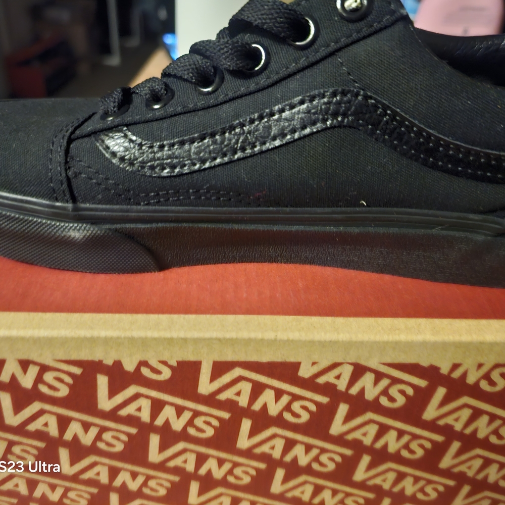 Vans Black Low-Top Canvas Sneakers with Leather Side Stripe